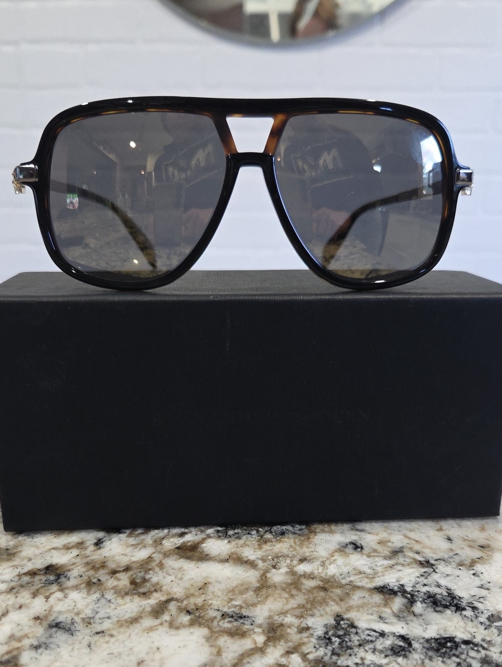 Alexander McQueen Tortoiseshell Frame Sunglasses with Gray Lenses
